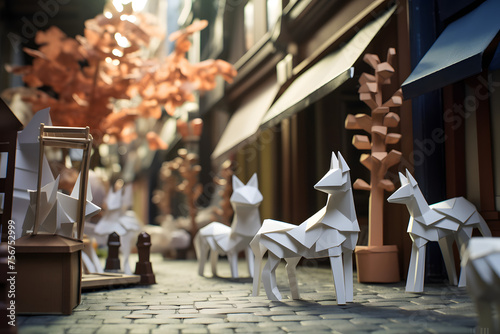 Paperstyle origami street, paperstyle street origami style, city street paperstyle origami © MrJeans