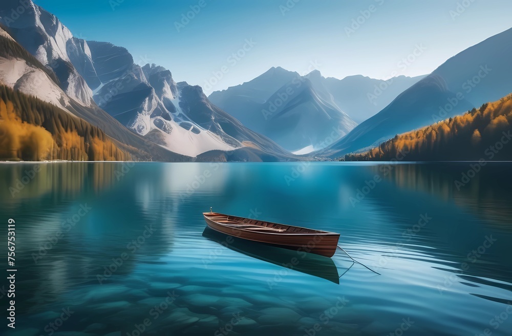 Wooden boat on a lake against a background of mountains and forest. Travel photos. Wooden boat on a lake against a background of mountains and forest. Travel photos.