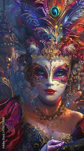 Design a vibrant image of a masquerade ball