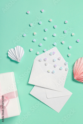 White envelopes with heart ...