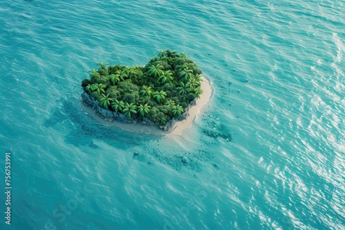 A heart shaped island surrounded by ocean. Perfect for romantic concepts or travel destinations