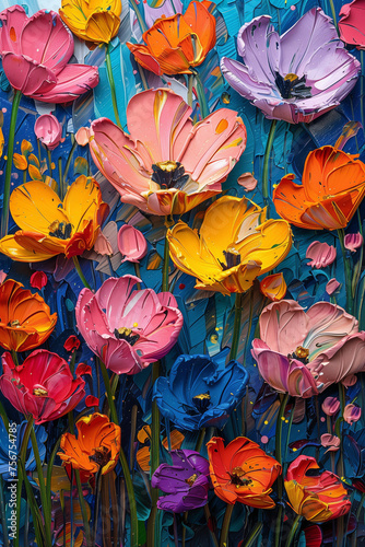 Pattern with flowers. AI generated art illustration.
