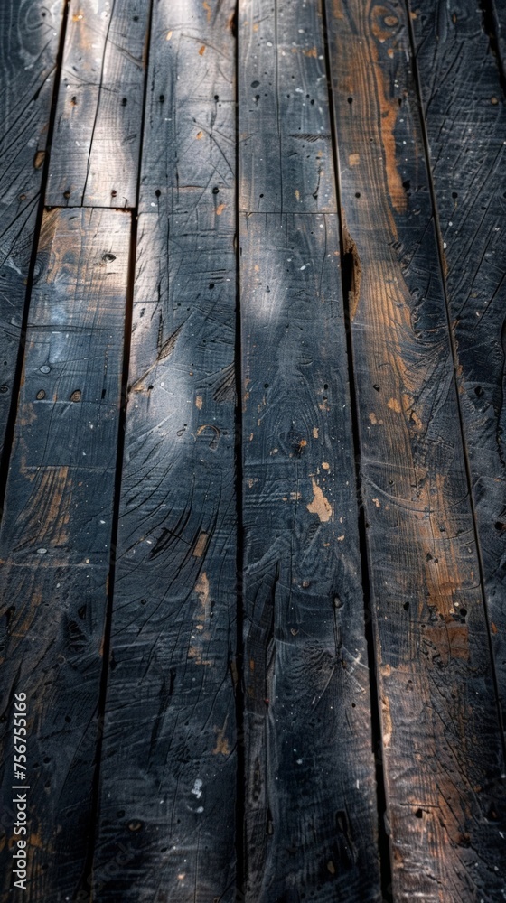 Fototapeta premium Wooden floor. Vertical panels. Black dark wood texture.