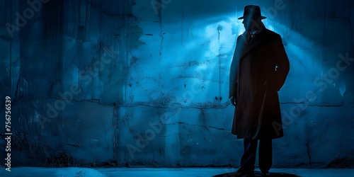Silhouetted Detective on Ominous Background - Ideal for Mystery Promotions. Concept Detective, Silhouette, Ominous Background, Mystery, Promotion © Ян Заболотний