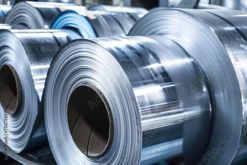 Industrial production of aluminum rolls. Suitable for manufacturing and industrial concepts