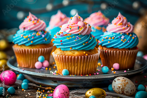 Easter-themed cupcakes with colorful frosting