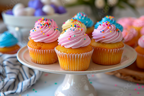 Easter-themed cupcakes with colorful frosting