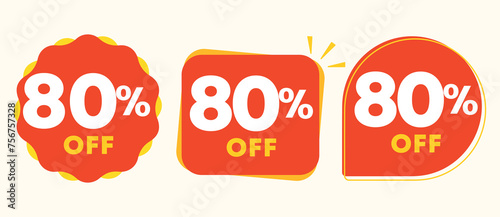 80% off. Value discount poster, price. Special offer sticker, tag. Red balloon icon, vector. Advertisement, advertising for sales, promotion, store, retail