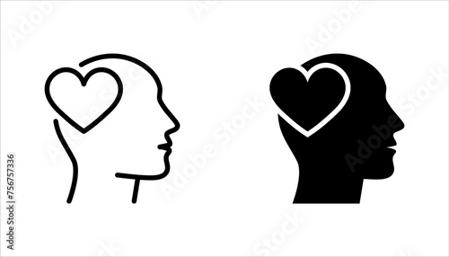 Head heart icon set. concept of love or amour good feeling and harmony with smile face, vector illustration on white background
