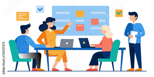 Teamwork, meeting, brainstorming. Vector illustration in flat style