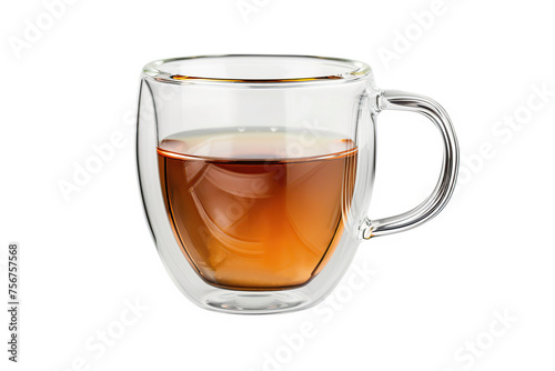 Glass cup of aromatic tea on white background