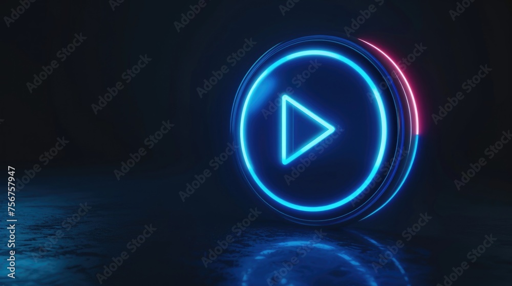 A glowing blue play button in the dark. Suitable for technology and entertainment concepts A glowing blue play button in the dark. Suitable for technology and entertainment concepts