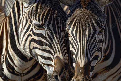 A pair of zebra standing side by side. Ideal for wildlife concepts