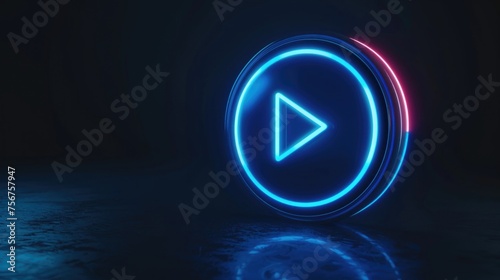 A glowing blue play button in the dark. Suitable for technology and entertainment concepts