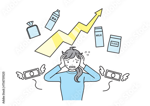 値上げ・物価高騰　インフレに困る女性