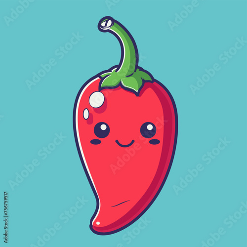 Cute and kawaii hot chili pepper. Vector illustration.