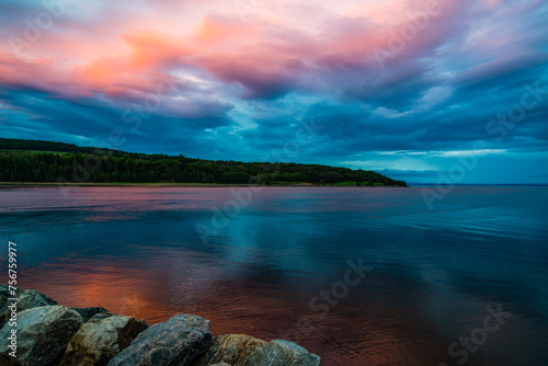 La Malbaie, Canada - August 17 2020: Stunning landscape view by the saint lawrence river in La Malbaie in Quebec photo