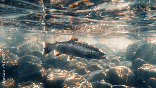 Sunlit Swim: A Salmon’s Journey in a Clear River