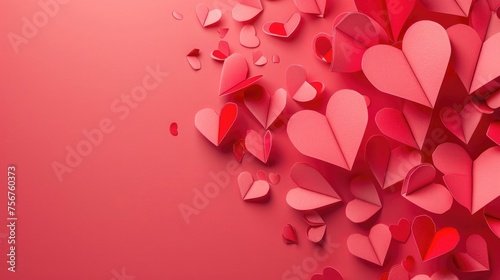 A collection of paper hearts on a soft pink background. Perfect for Valentine's Day designs