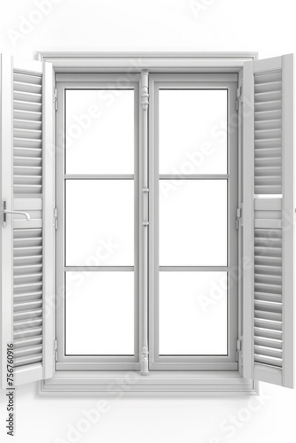 An open window with shutters on a white background. Ideal for interior design concepts