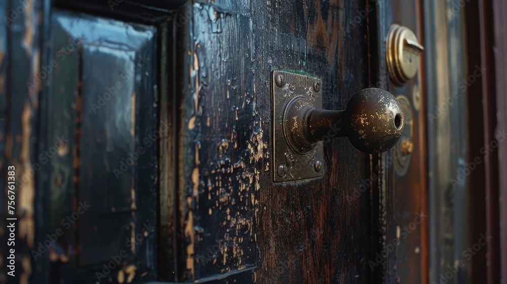 Close up of a wooden door handle. Suitable for home improvement projects Close up of a wooden door handle. Suitable for home improvement projects