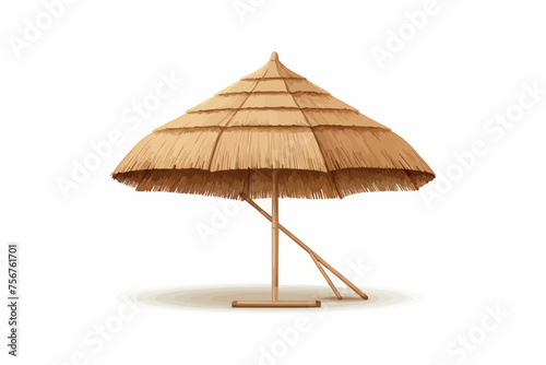 Beach umbrella made of reeds. 3d image isolated on white background