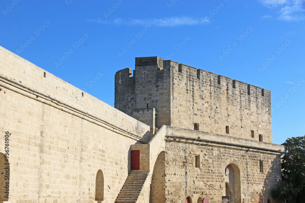 City walls and gatehouse in Aigues-Mortes in France	