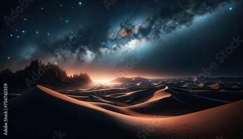 Paysage désertique avec vue sur la galaxie