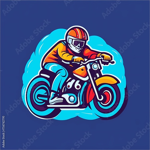 Amazing biker logo icon, vector SVG modern flat line style art color. Generative AI