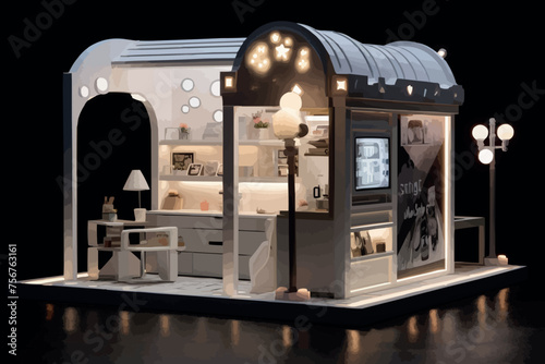Beachside luxury house scene of four-person transport capsule design similar to a high-speed train using electromagnetic technology to move on a predetermined path
