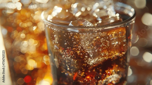 A close up shot of a glass of soda. Suitable for food and beverage concepts