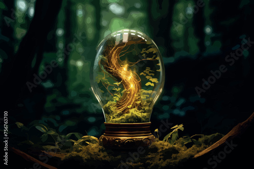 Huge light bulb glowing in the darkness