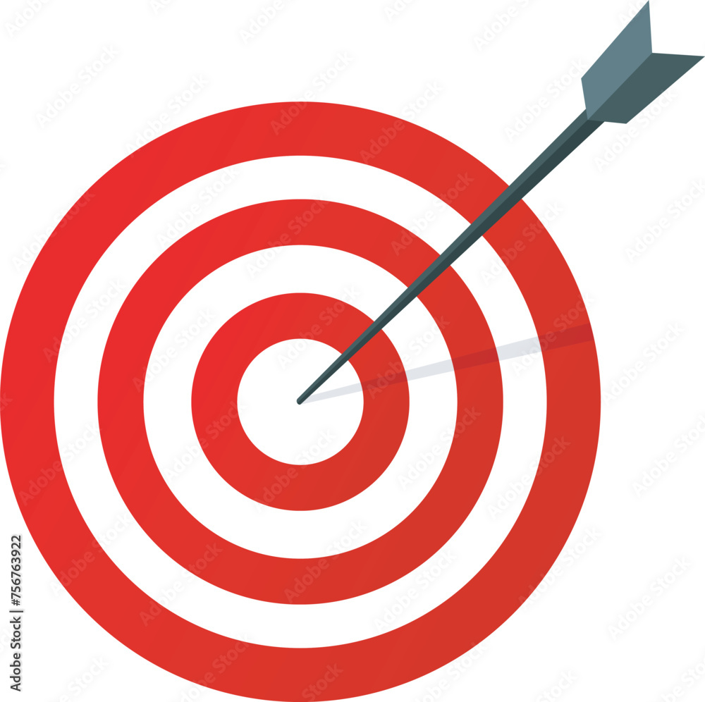 Arrow hitting the center of target or bullseye isolated on white Arrow hitting the center of target or bullseye isolated on white