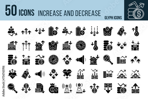 Set of 50 Increase and Decrease line icons set. Increase and Decrease outline icons with editable stroke collection.