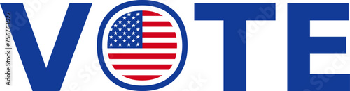 Vote text with united states of america flag isolate. Vector illustration for national elections of USA. Politics, presidential.
