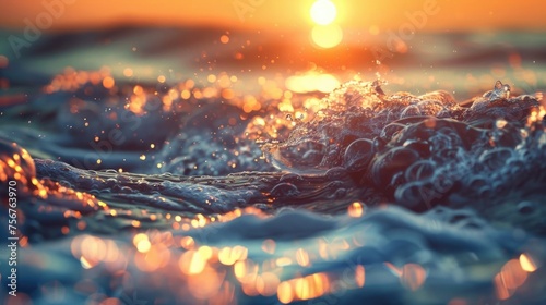A close up of a wave in the ocean at sunset. Perfect for nature backgrounds