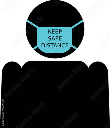 close up man silhouette wearing face surgical mask icon flat vector isolated