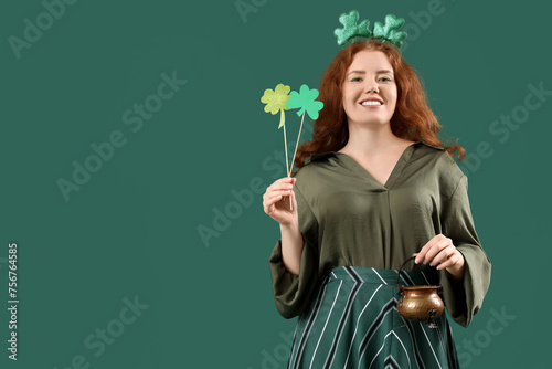 Young redhead woman with pa...