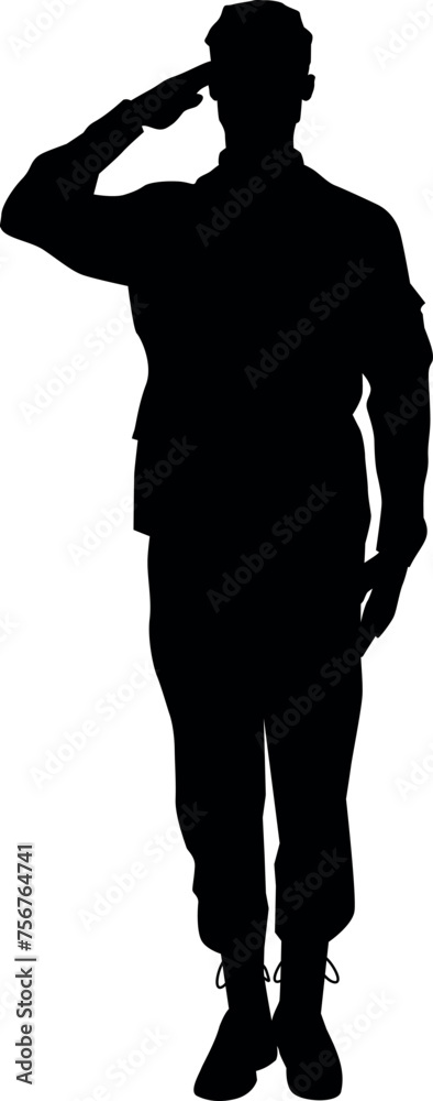 Male Soldier full body silhouette saluting ceremonial greeting army isolated on white background vector