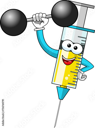 Smiling cartoon character mascot medical syringe vaccine thumb up vector illustration isolated