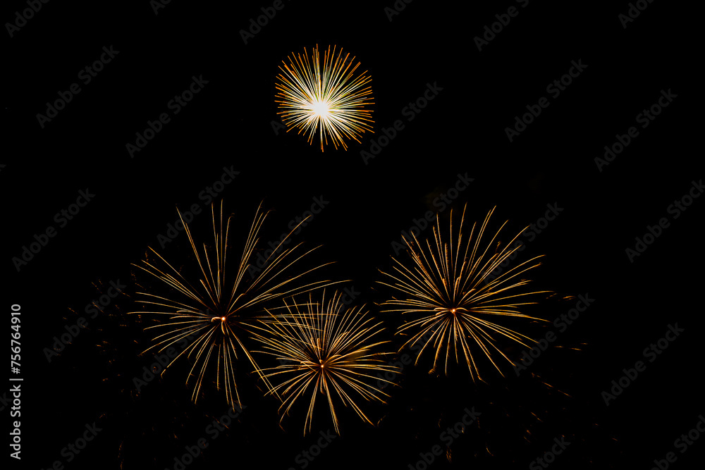 Montreal, Canada - June 29 2019: The firework show in La Ronde Montrealv Montreal, Canada - June 29 2019: The firework show in La Ronde Montrealv