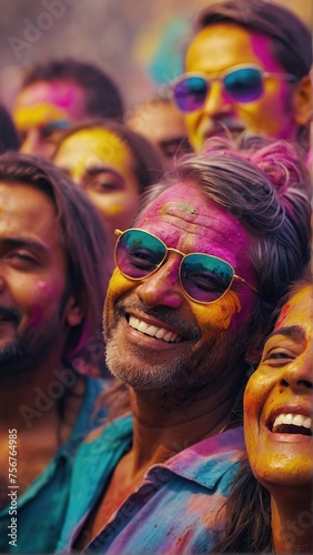 A group of happy people of different ages and different races celebrating Holi. © Sahaidachnyi Roman