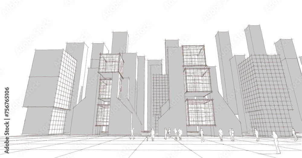 city ​​modern house modular facades 3d
