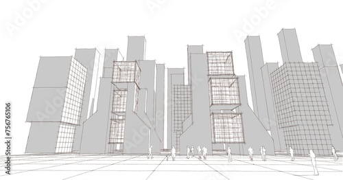 city       modern house modular facades 3d