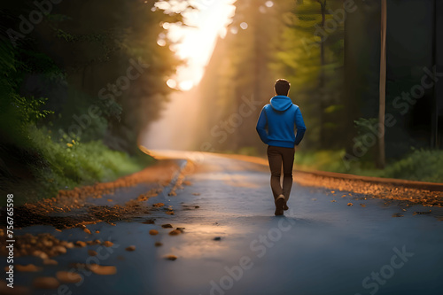 A Boy walking on the empty road