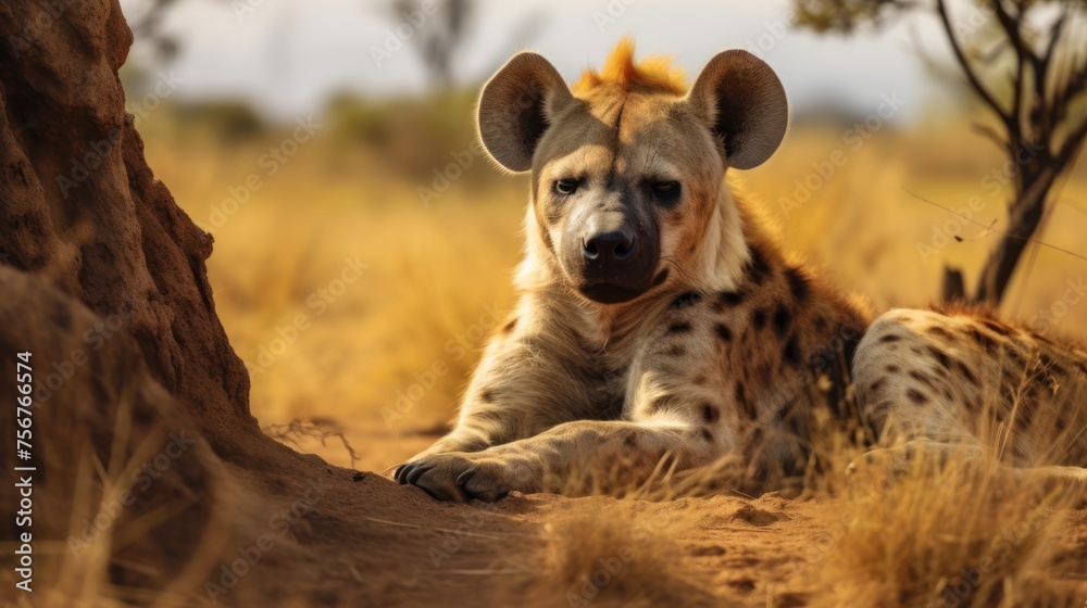 Fototapeta premium a view hyena rest in savanna background