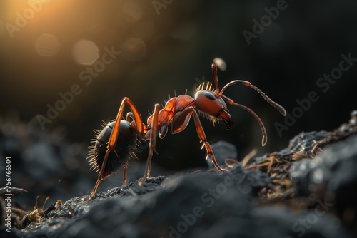 macro of a lone ant on the side of an ant hill © StockUp