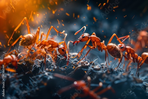 an epic battle between two ant colonies  photo