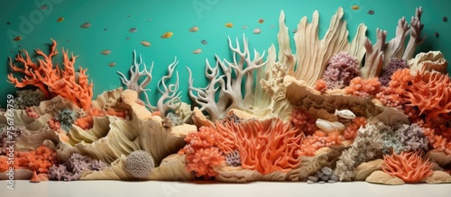 The aquarium showcases a variety of coral species, including stony corals, creating a beautiful underwater reef ecosystem in coastal and oceanic landforms © AkuAku