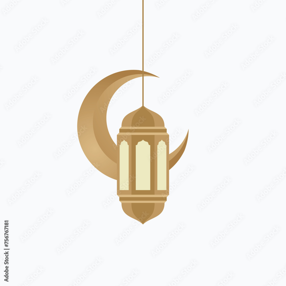 Golden Lantern Ramadhan with Crescent logo design